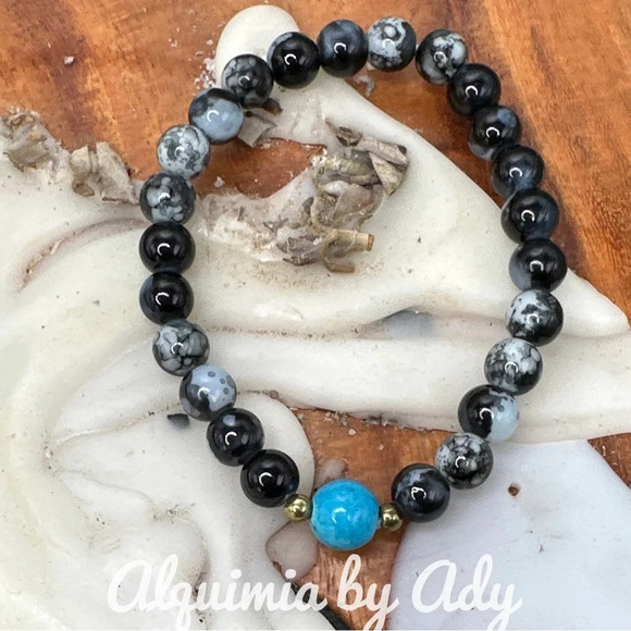Black Crazy Lace Agate statement beaded handmade bracelet focal point turquoise - Picture 1 of 8